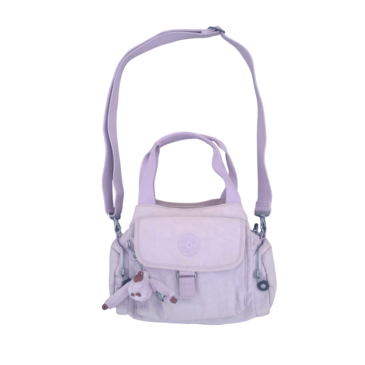 image of Vintage Kipling Nylon Multi Pocket Sling Bag Backpack in Lilac, Women's
