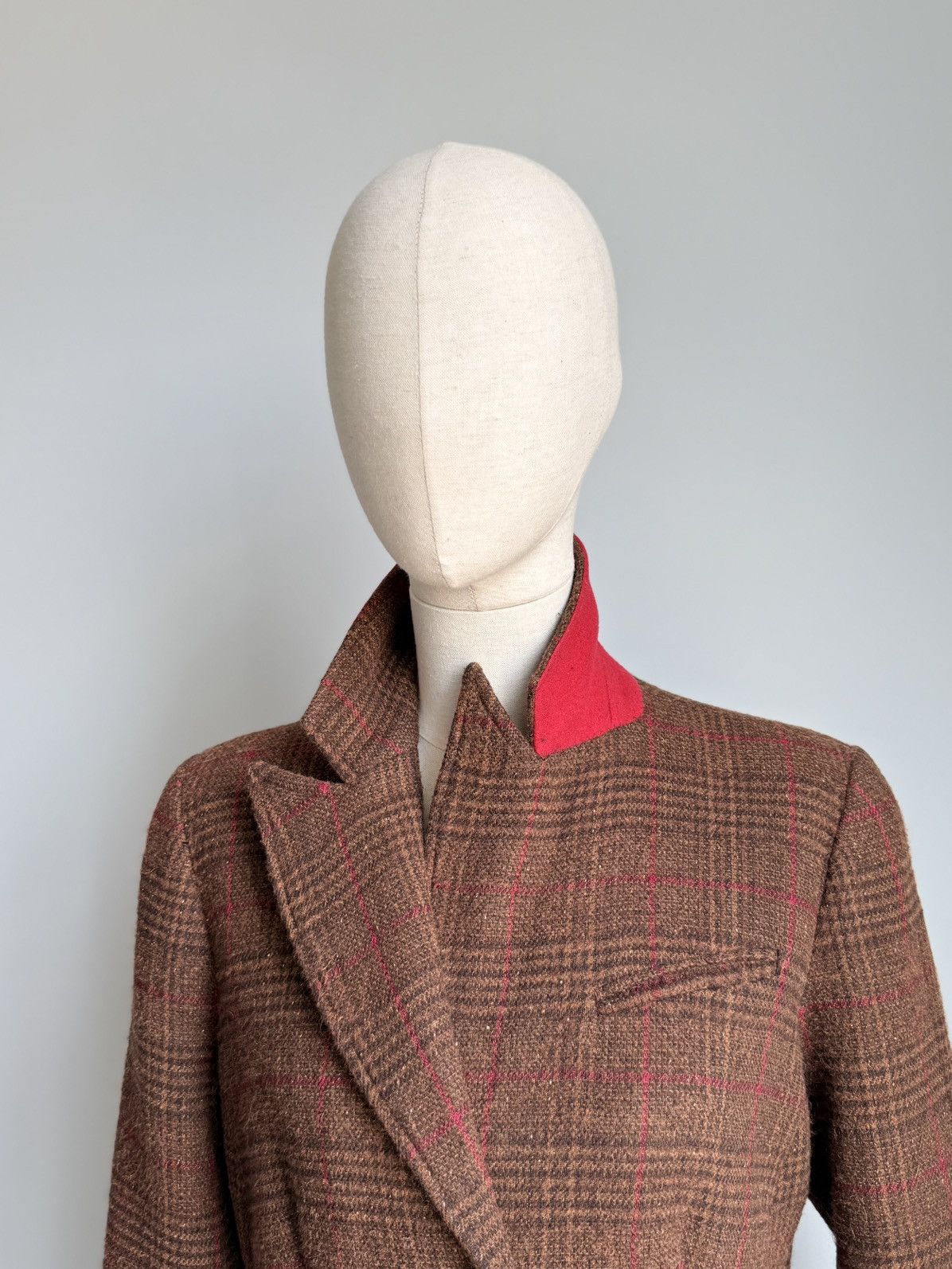 Sezane Sézane Brown Tweed Red Windowpane Wool Coat Tailored Size S / US 4 / IT 40 - 13 Thumbnail