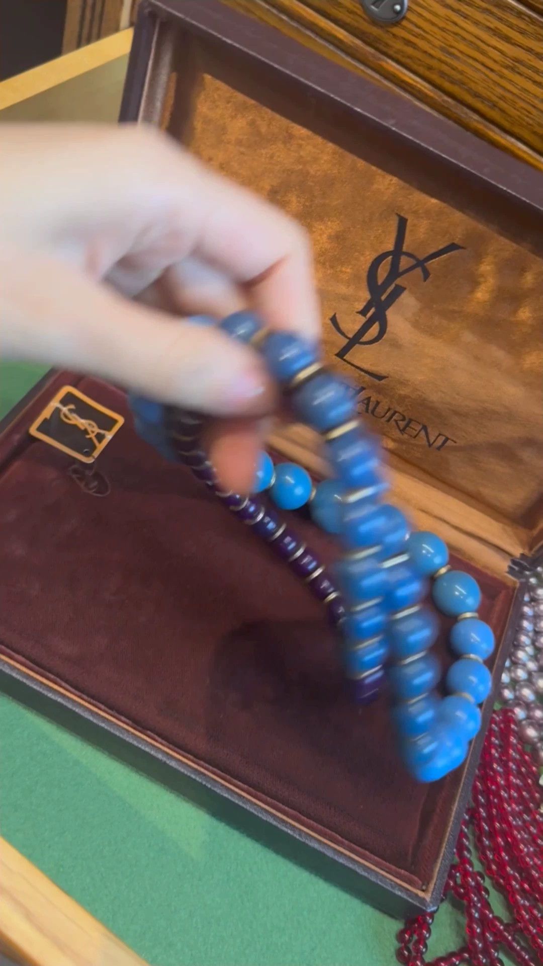 Yves Saint Laurent YSL Vintage 6-Layer Blue Gradient Resin Bead Opera Necklace Size ONE SIZE - 1 Thumbnail
