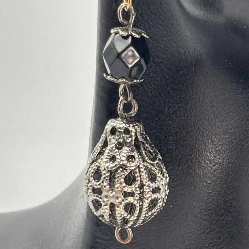 Other Vintage Silver & Black Drop Earrings Size ONE SIZE - 2 Thumbnail