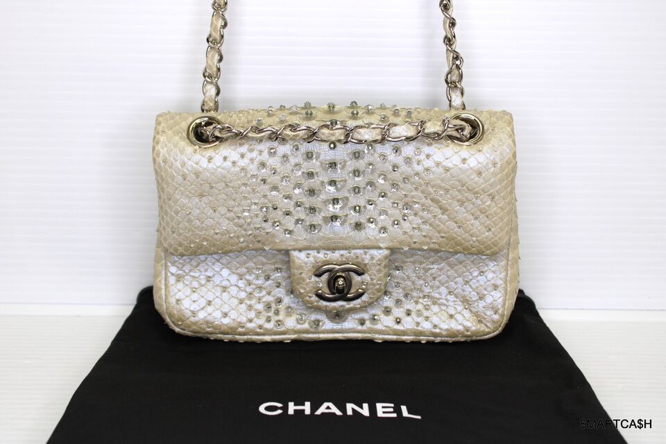 image of Chanel Timeless Rectangular Python Mini in Grey, Women's