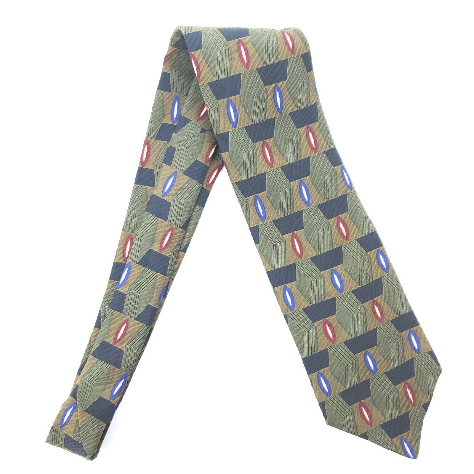 Henry Grethel Henry Grethel Silk Tie Green Abstract Short Wide Size ONE SIZE - 6 Thumbnail
