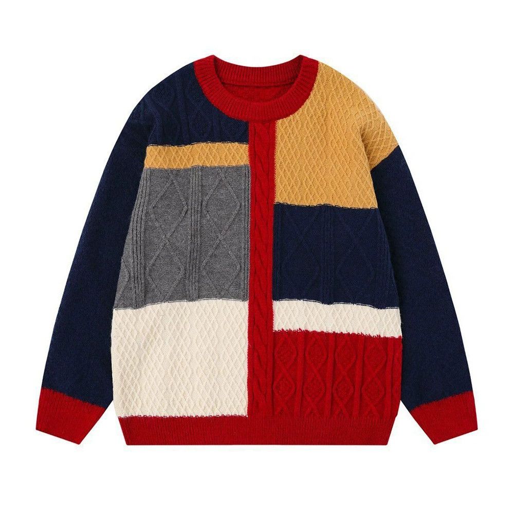 Vintage Men's asymmetrical plaid knitted stitching sweater y2k Size US M / EU 48-50 / 2 - 1 Thumbnail