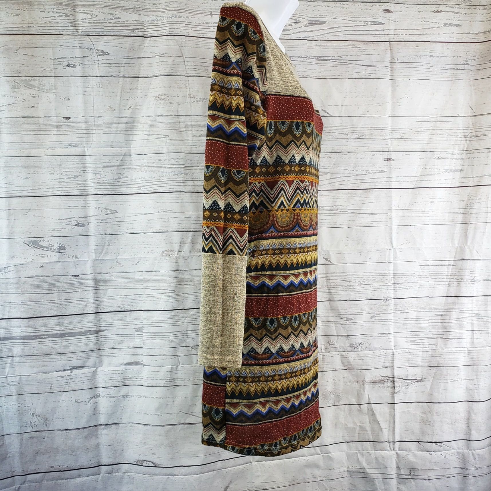 Vintage Sarin Mathews Womens Knit Dress Sz Small Maroon Tan Stripes Long Sleeve Rayon Size S / US 4 / IT 40 - 3 Thumbnail