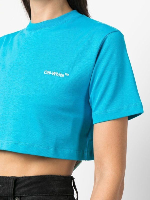Off-White o1mle0425 Helvetica Cropped T-Shirt in Blue Size S / US 4 / IT 40 - 5 Thumbnail