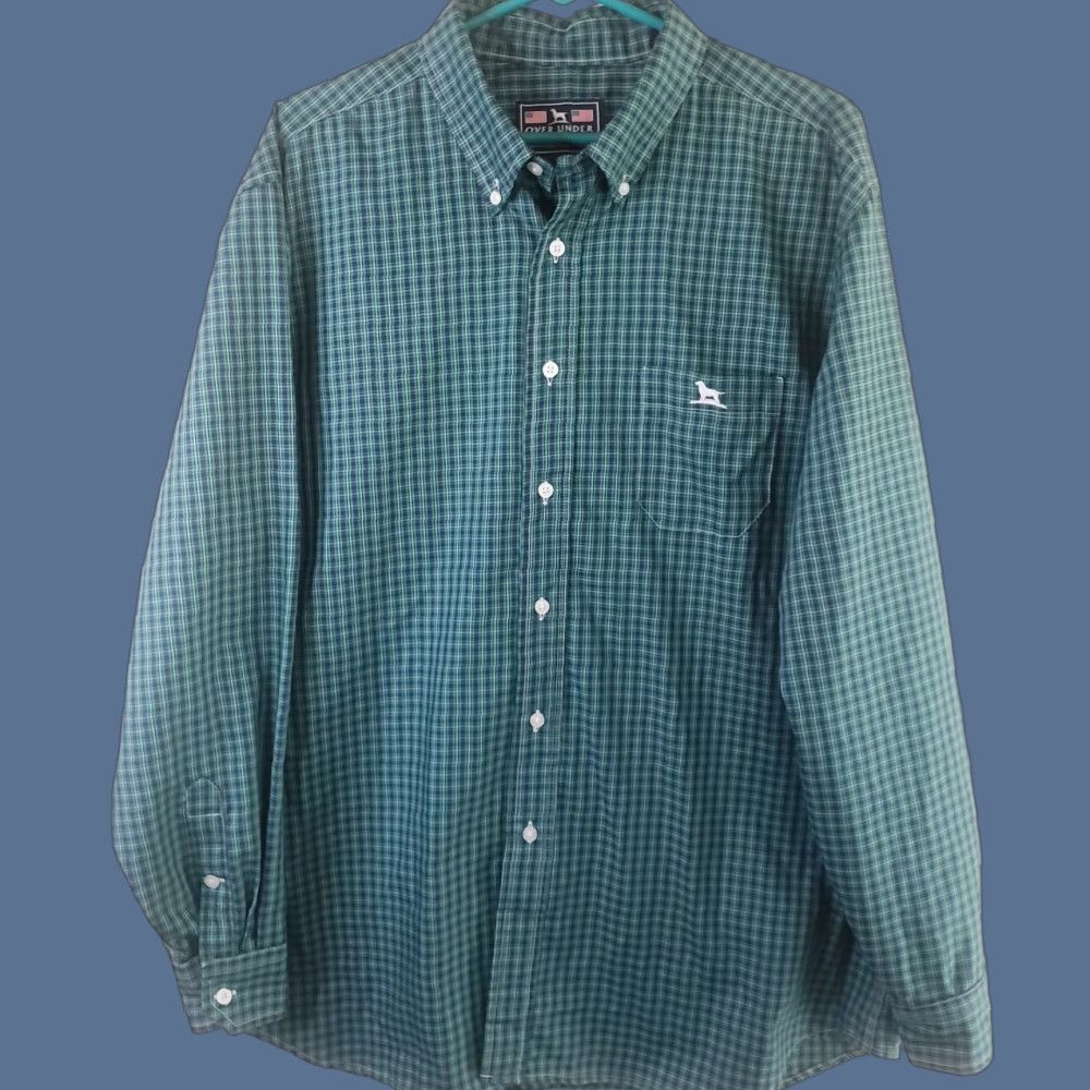 Undercover Over Under Button-Down Shirt XL Non-Iron Blue Green Check Embroidered Dog Logo Jacket/Shirt (Note: Final title revised to fit constraints) Size US XL / EU 56 / 4 - 1 Thumbnail