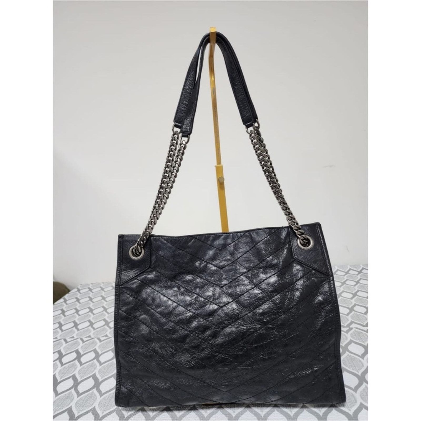 Saint Laurent Paris St Laurent Crinkled Calfskin Matelasse Monogram Large Niki S Size ONE SIZE - 3 Thumbnail
