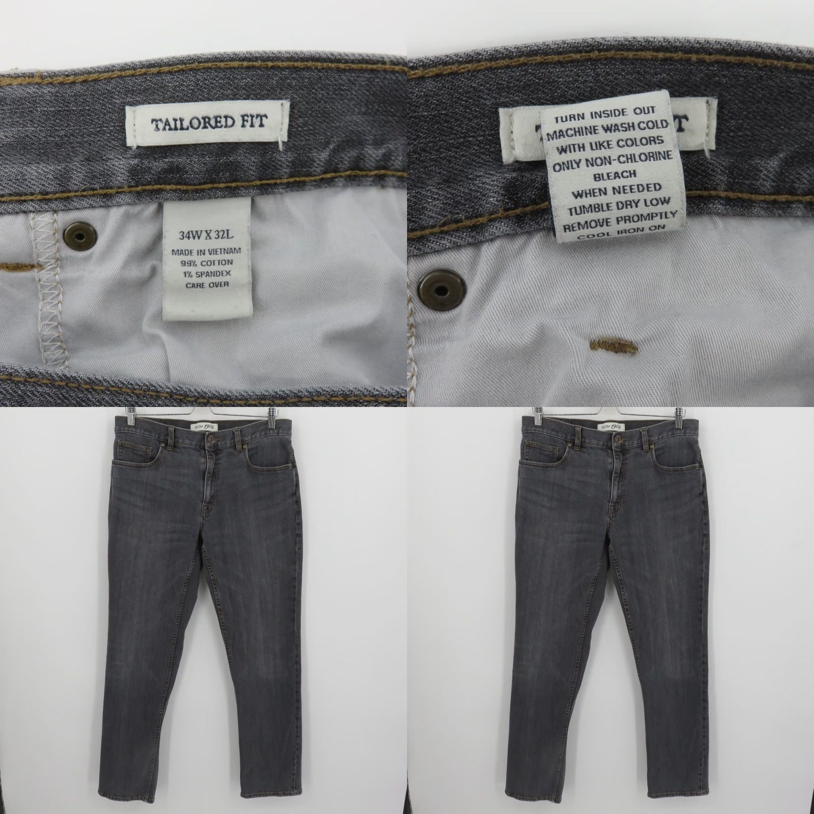 Vintage Jos A Bank Men Denim Jeans 34W 32L Tailored Fit Gray Cotton Blend 5-Pocket Design Straight Jeans Men Size US 34 / EU 50 - 8 Thumbnail