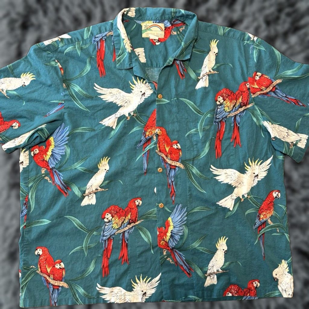 Paradise Found VINTAGE Paradise Found Men's Parrot Hawaiian Shirt Size 4XL USA Made Teal Blue Size US XXL / EU 58 / 5 - 1 Thumbnail