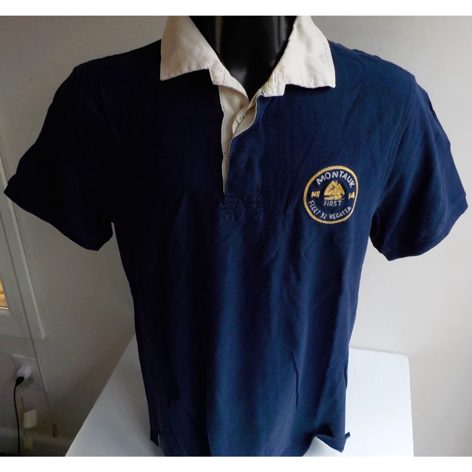 J.Crew J. Crew Polo Shirt Mens Cotton Navy/Ivory Montauk Fleet Regatta 100% Cotton Size MED Vintage Size US M / EU 48-50 / 2 - 2 Thumbnail