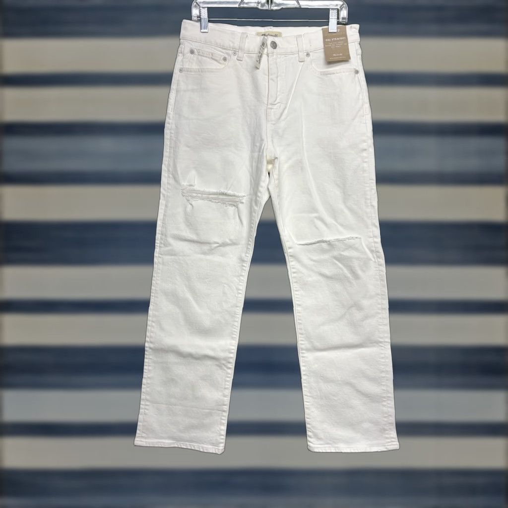 Madewell VINTAGE Madewell Jeans Womens 29 P 90s Straight High Rise Distressed White Denim Petite Women Jeans Size 29" - 1 Thumbnail