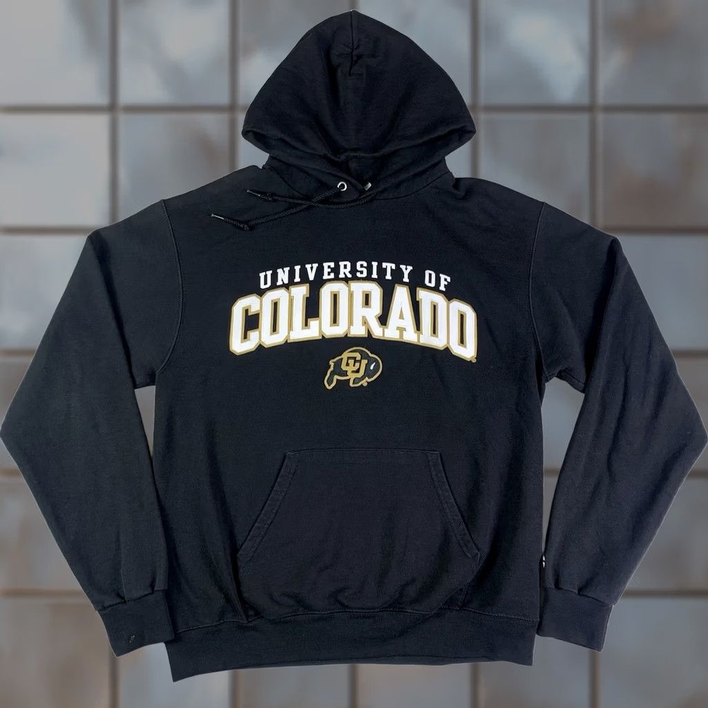 Champion Champion hoodie pullover sweater Men Medium Black solid jersey cotton blend hoodie sweatshirts University Colorado Buffalo stain Size US M / EU 48-50 / 2 - 1 Thumbnail