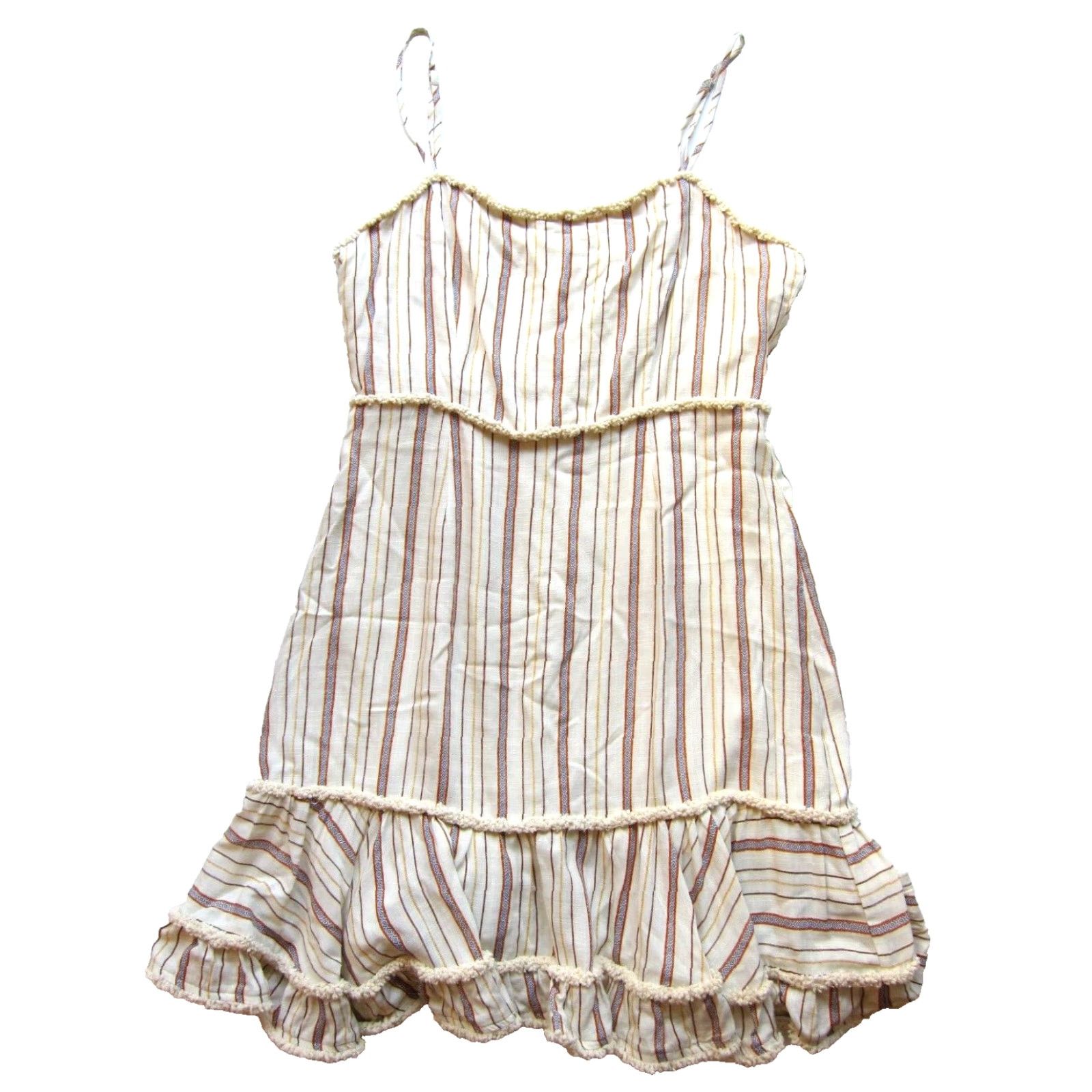 Vintage Illa Illa 100% Rayon Ivory Orange Blue Stripe Tiered Tank Sheath Dress Small Size S / US 4 / IT 40 - 2 Thumbnail