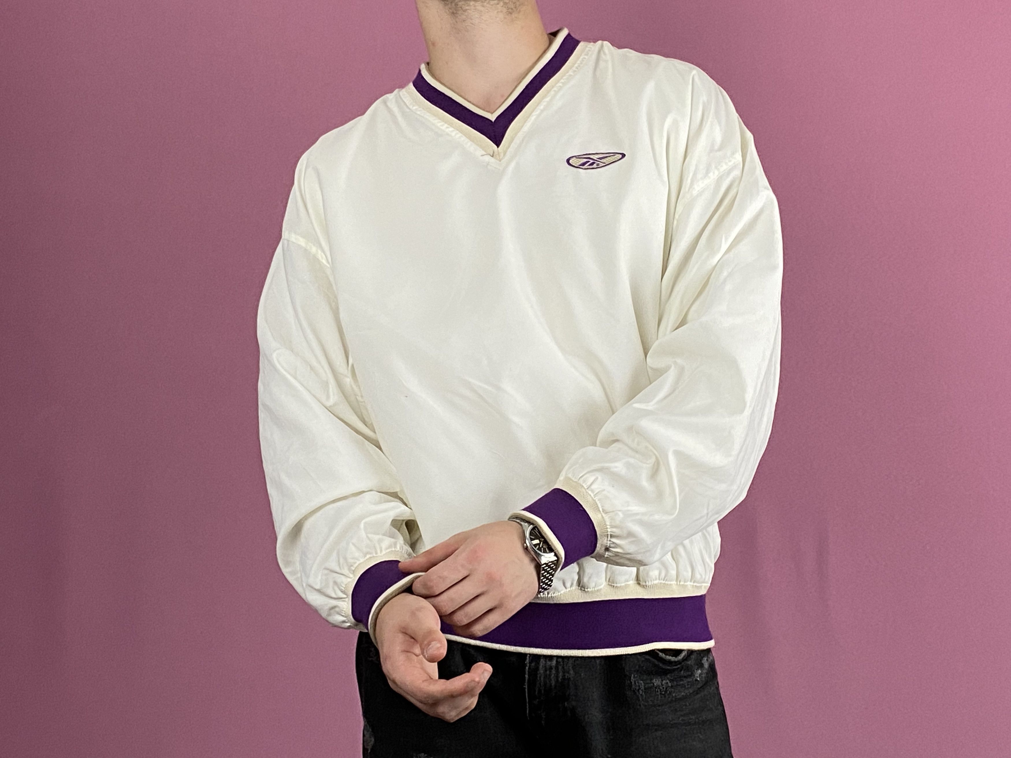 Reebok × Vintage Reebok Vintage Men's Windbreaker Jacket - L White Sweatshirt Size US L / EU 52-54 / 3 - 4 Thumbnail