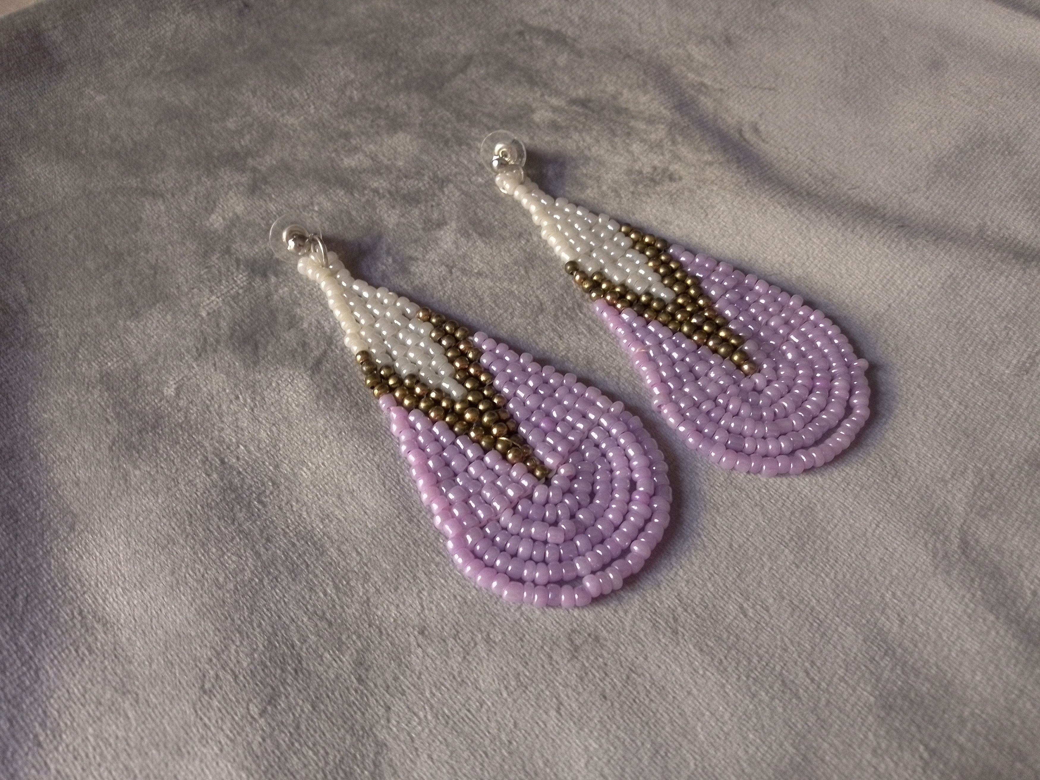 Handmade Earrings Extra Long Elegant Teardrop White/Purple Size ONE SIZE - 3 Thumbnail