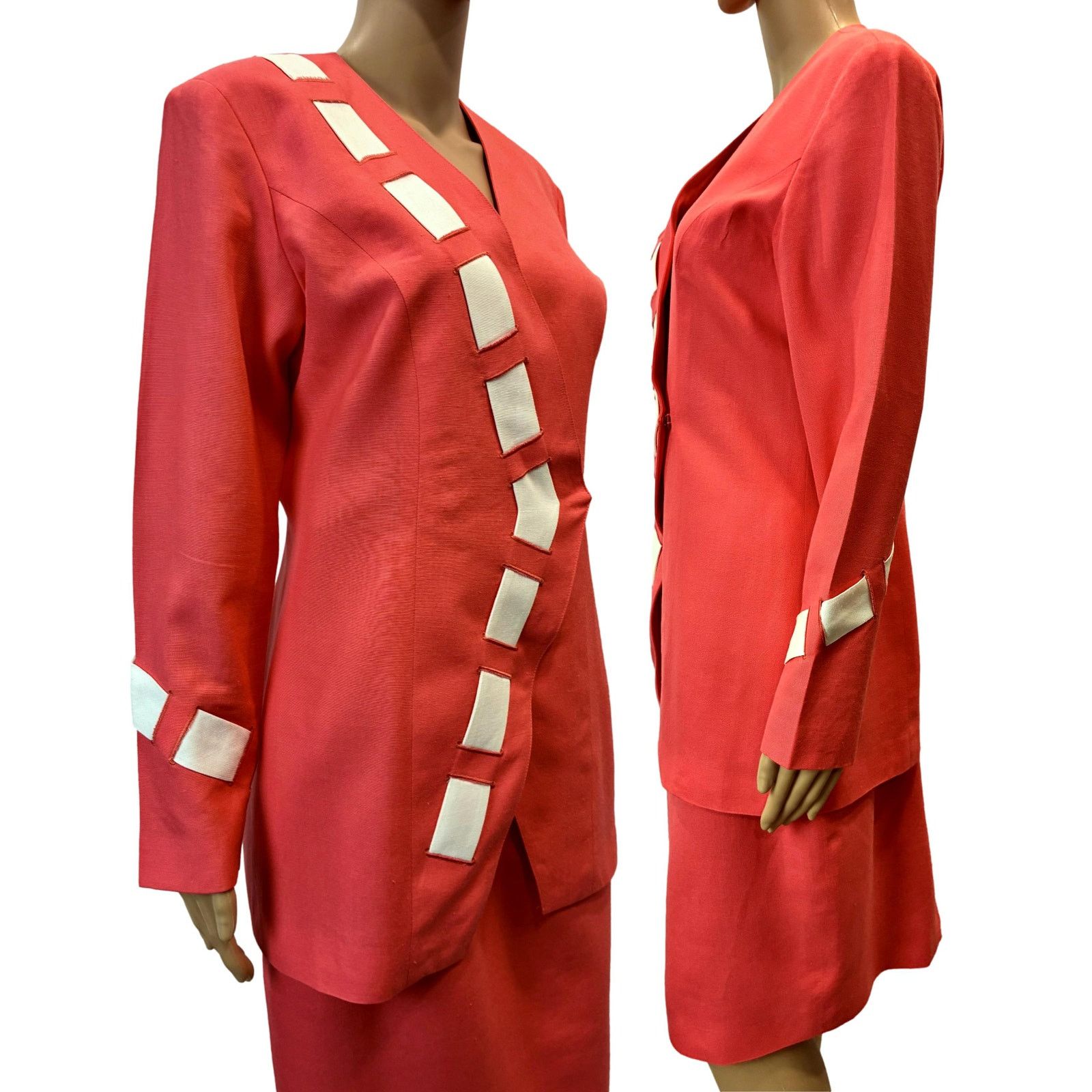 Vintage Vintage 80s Coral Power Suit Minimalist Asymmetric Set SMALL Size S / US 4 / IT 40 - 11 Thumbnail