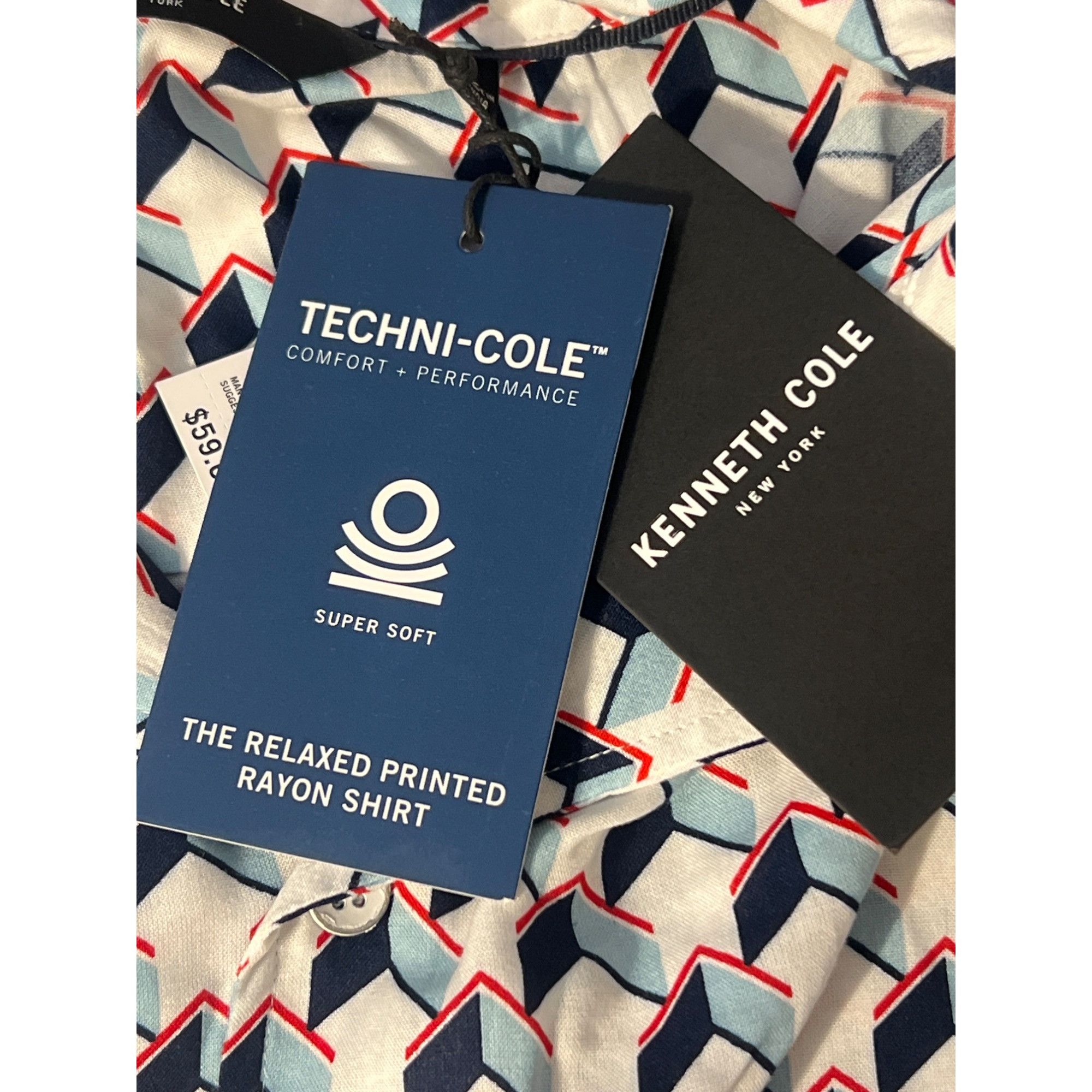 Kenneth Cole Kenneth Cole Techni-Cole Relaxed Printed Rayon Shirt Geometr Size US L / EU 52-54 / 3 - 4 Thumbnail