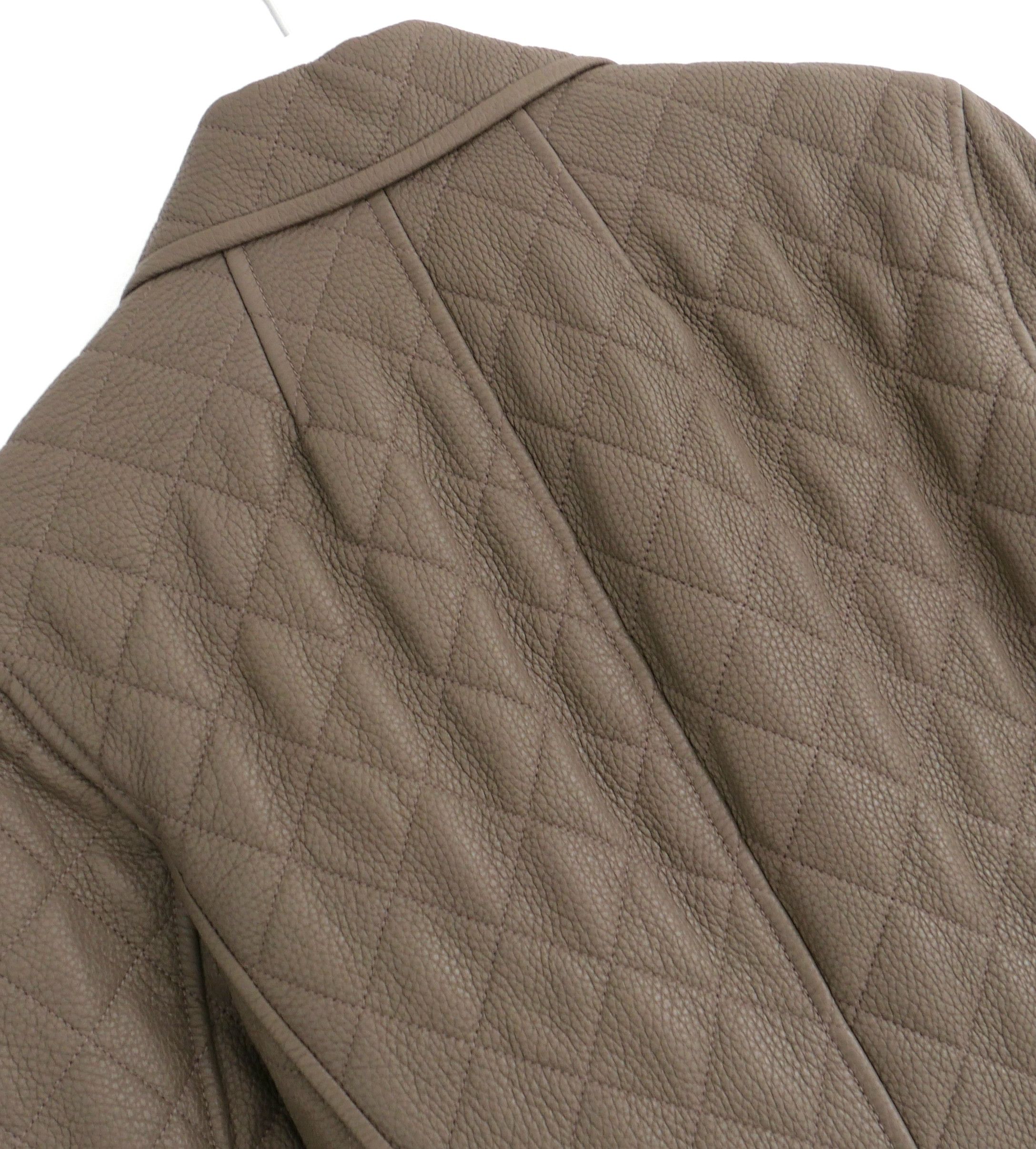 Hermes Hermes Equestrian Deerskin Leather Jacket Quilted Taupe Size S / US 4 / IT 40 - 6 Thumbnail