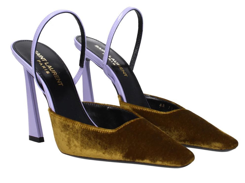 Saint Laurent Paris o1b1hav111224 Blade 105 Sc Vel P/v Mules Dark Golden & Lilac Size US 9 / IT 39 - 2 Thumbnail