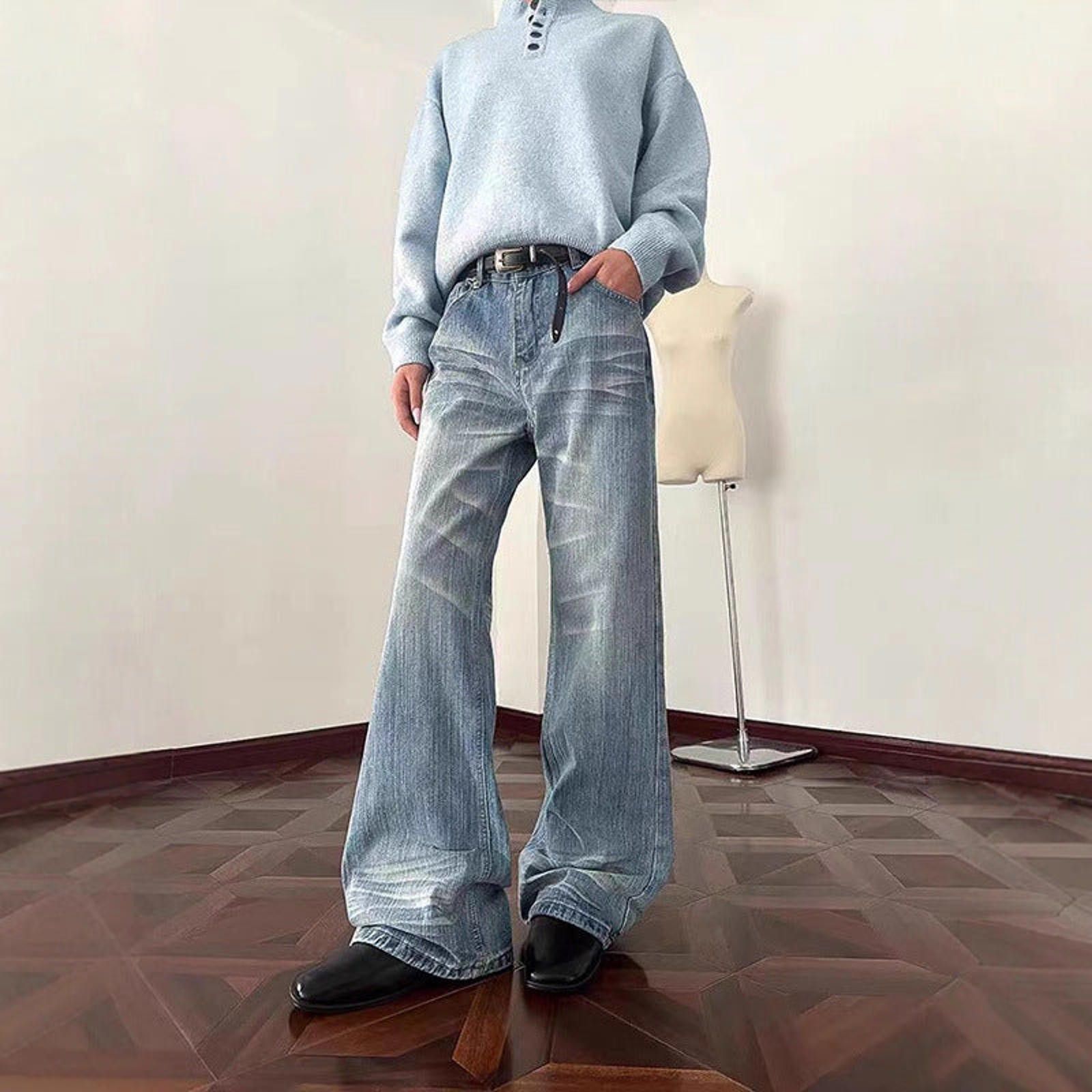 Vintage Light Blue Wide Leg Denim Jeans, Relaxed Fit Jeans Size US 32 / EU 48 - 4 Thumbnail