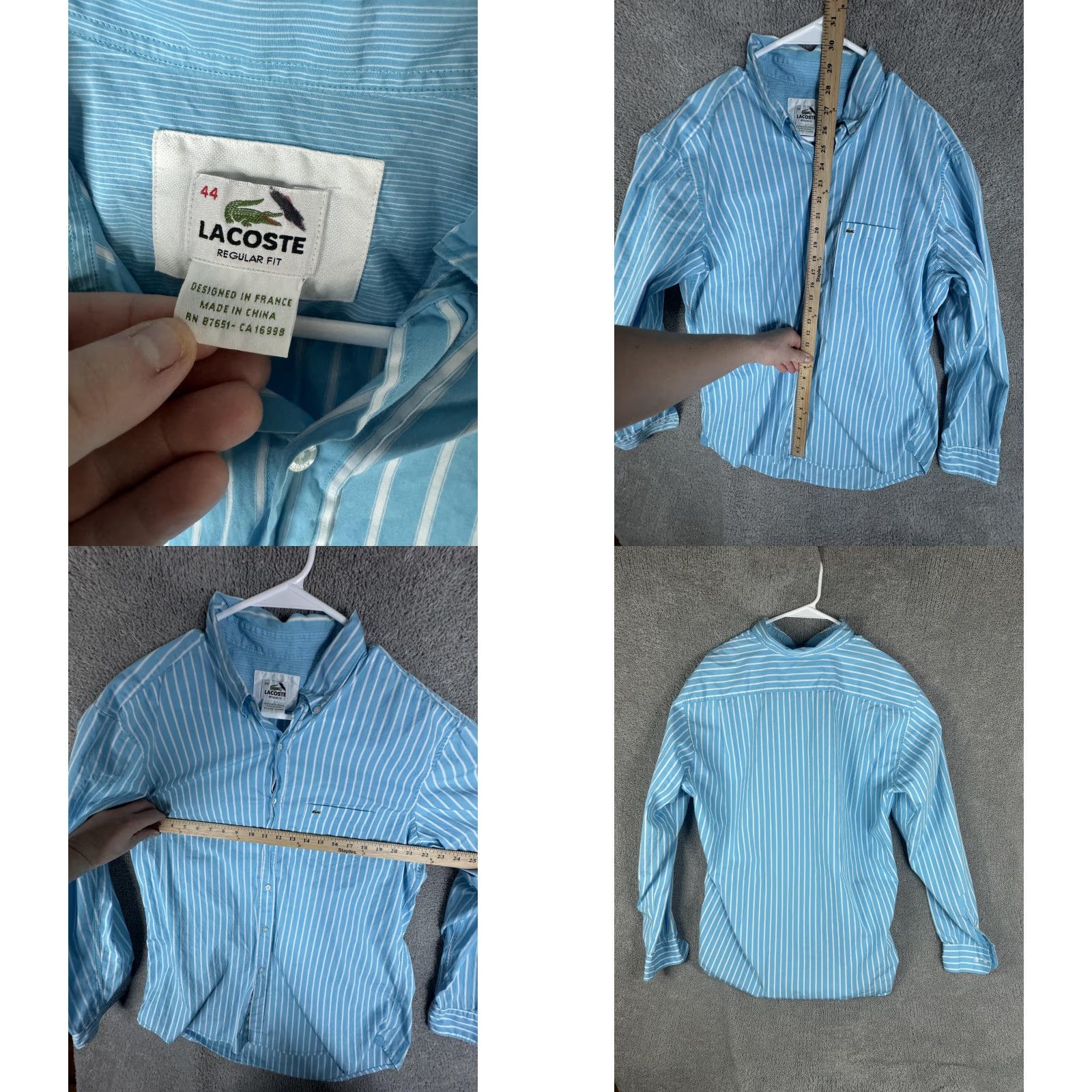 Lacoste Lacoste Shirt Mens Large Blue White Striped Button-Down Long Sleeve Logo Casual Size US XXL / EU 58 / 5 - 8 Thumbnail