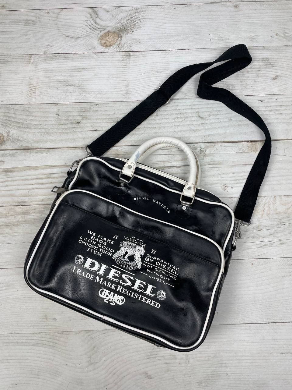 image of Vintage Diesel Leather Messenger Bag Backpack Big Logo Y2K in Black, Men's