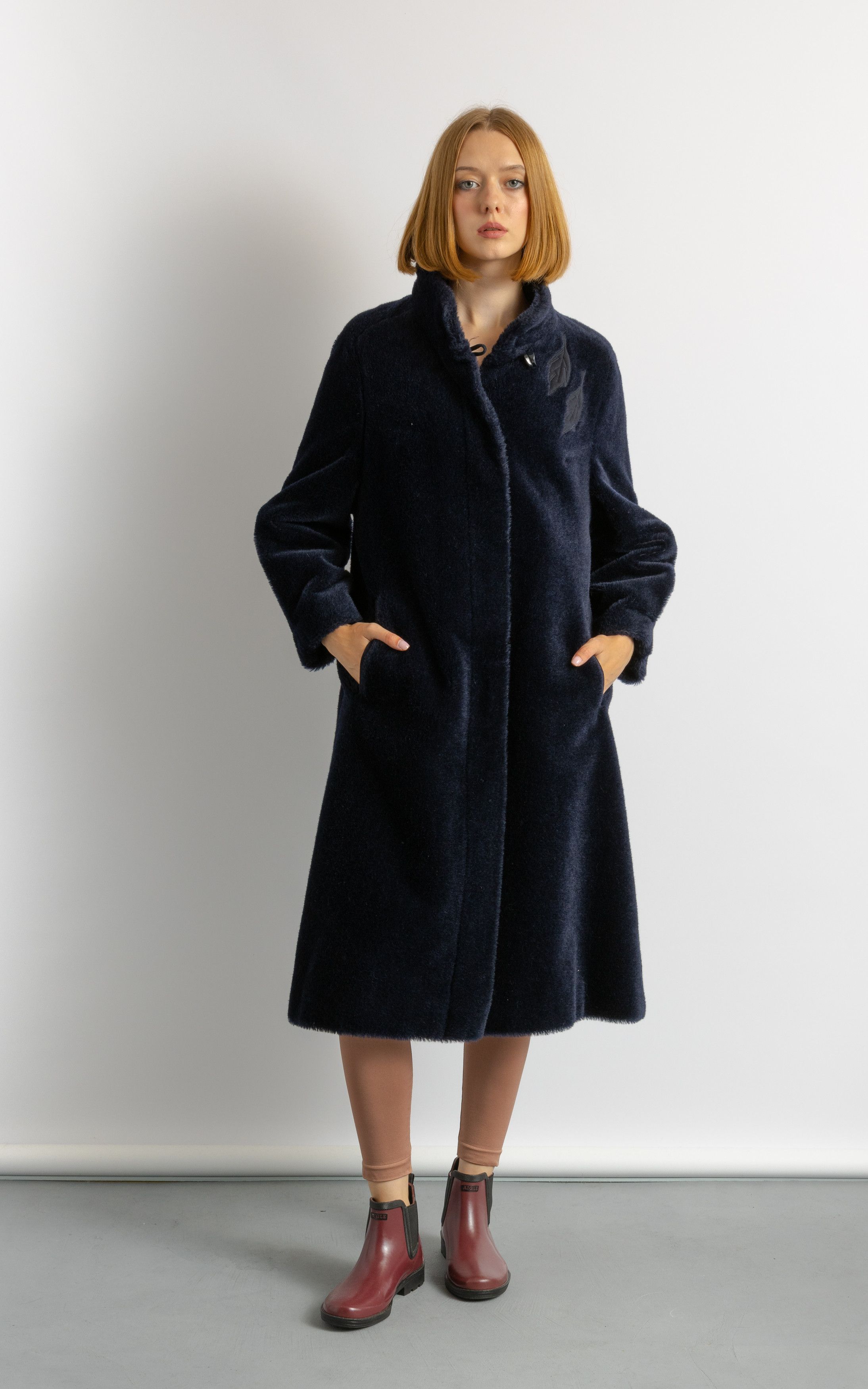 Navy Blue Alpaka Coat Women Vintage 80s winter coat 6072