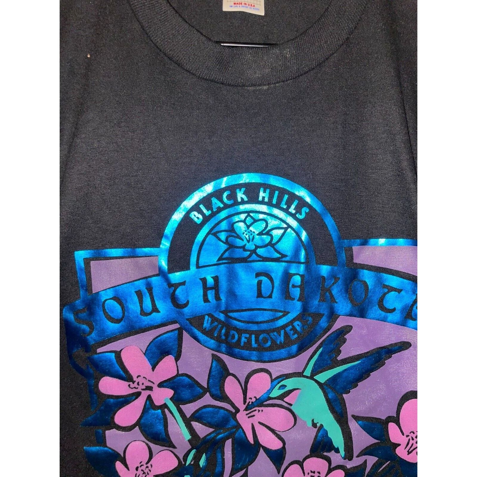 Jerzees Vintage South Dakota Black Hill Flower Floral S Black Shirt Size US S / EU 44-46 / 1 - 3 Thumbnail