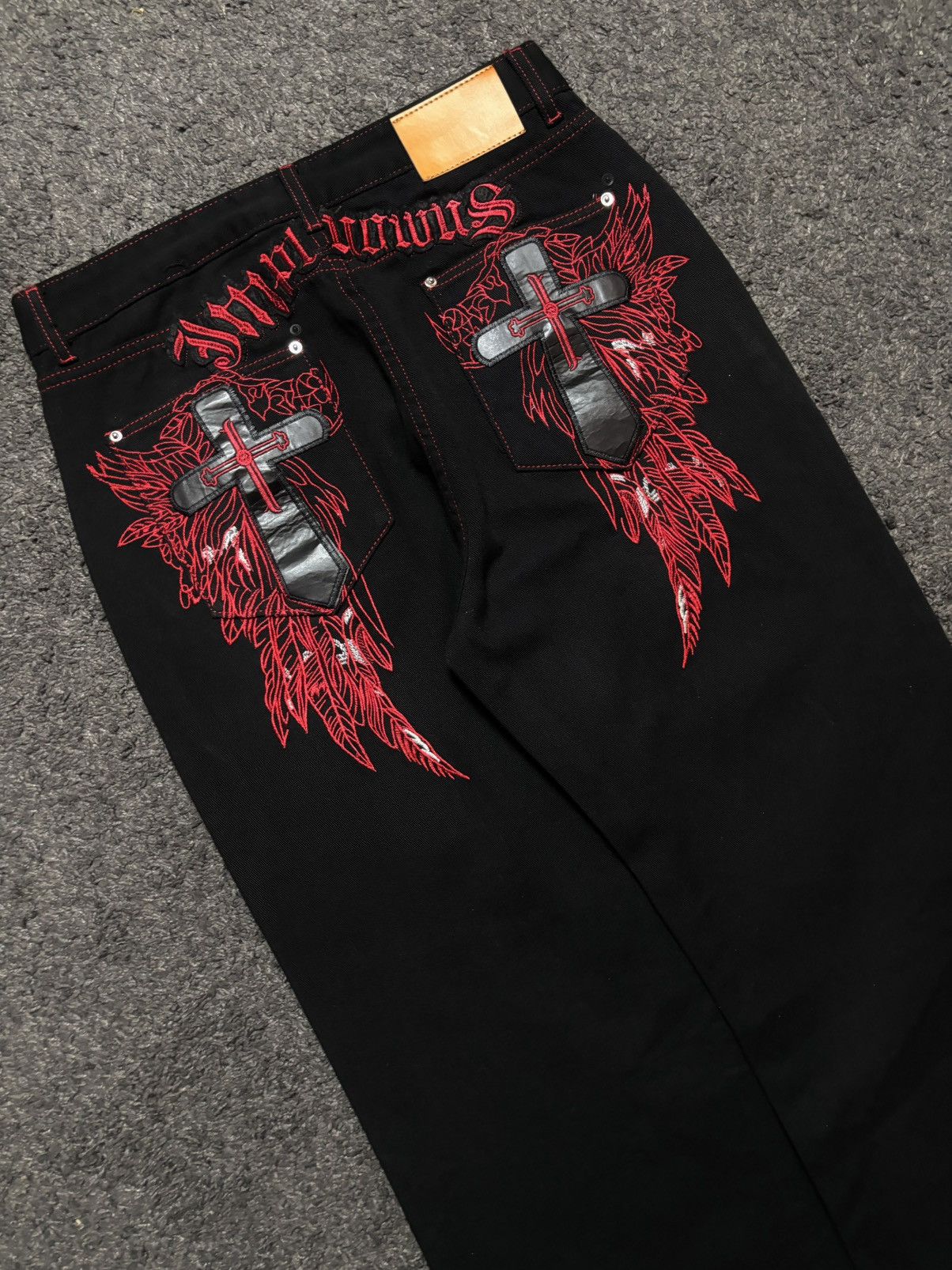 Jean × Vintage Vintage very rare cross wings medieval red black baggy jeans Size US 34 / EU 50 - 4 Thumbnail