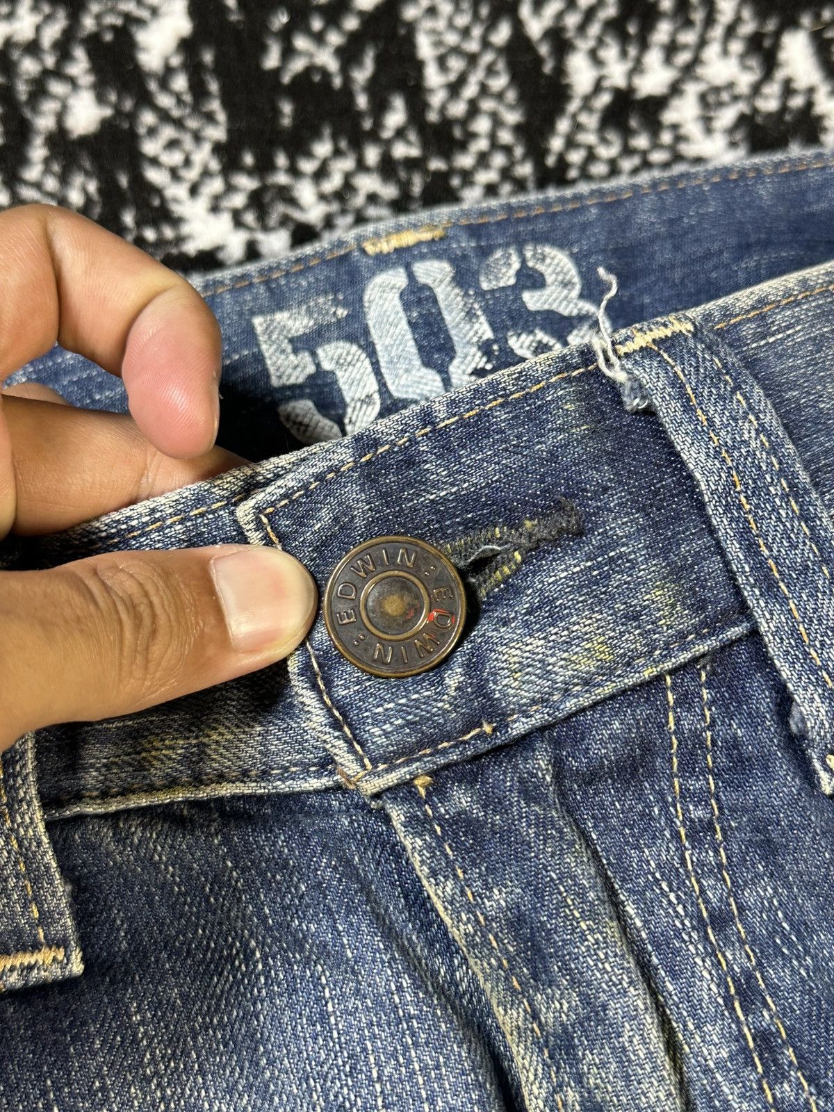 If Six Was Nine 2000s Flare Edwin 503 Blue Trip Distressed Denim Size US 30 / EU 46 - 4 Thumbnail