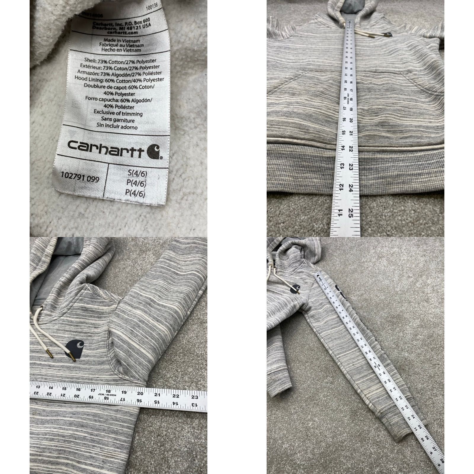Carhartt Carhartt Hoodie Women’s Small S Gray Striped Long Sleeve Relaxed Fit 4/6 - Hooded, Pockets, Pullover Size S / US 4 / IT 40 - 8 Thumbnail
