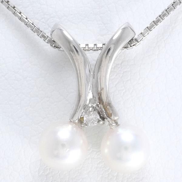 Other Other K18 White Gold Pearl Necklace with Diamond Metal Necklace in Excellent Condition Size ONE SIZE - 1 Thumbnail