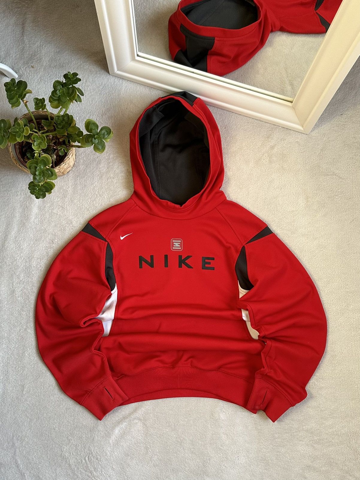 Pre-owned Nike X Vintage Nike Shox Vintage Oversize Triple Logo Streetwear Hoodie In Red