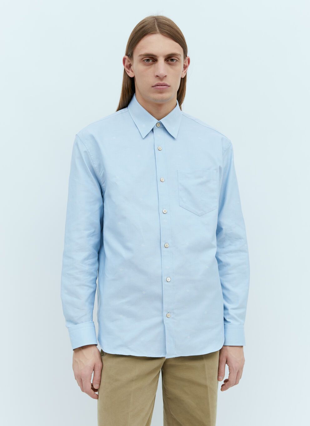 image of Gucci Gg Jacquard Cotton Shirt in Blue, Men's (Size 2XL)