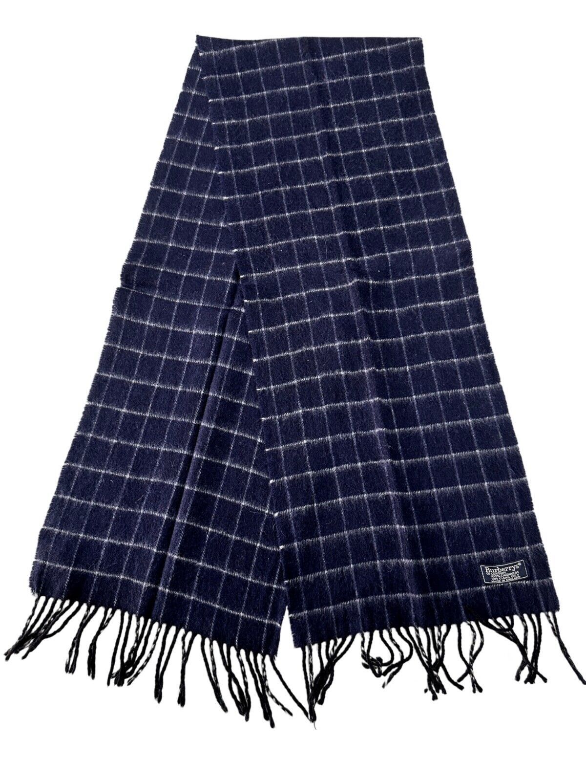 Burberry Burberrys Classic Check Unisex Scarf Navy Blue 100% Cashmere Size ONE SIZE - 1 Thumbnail