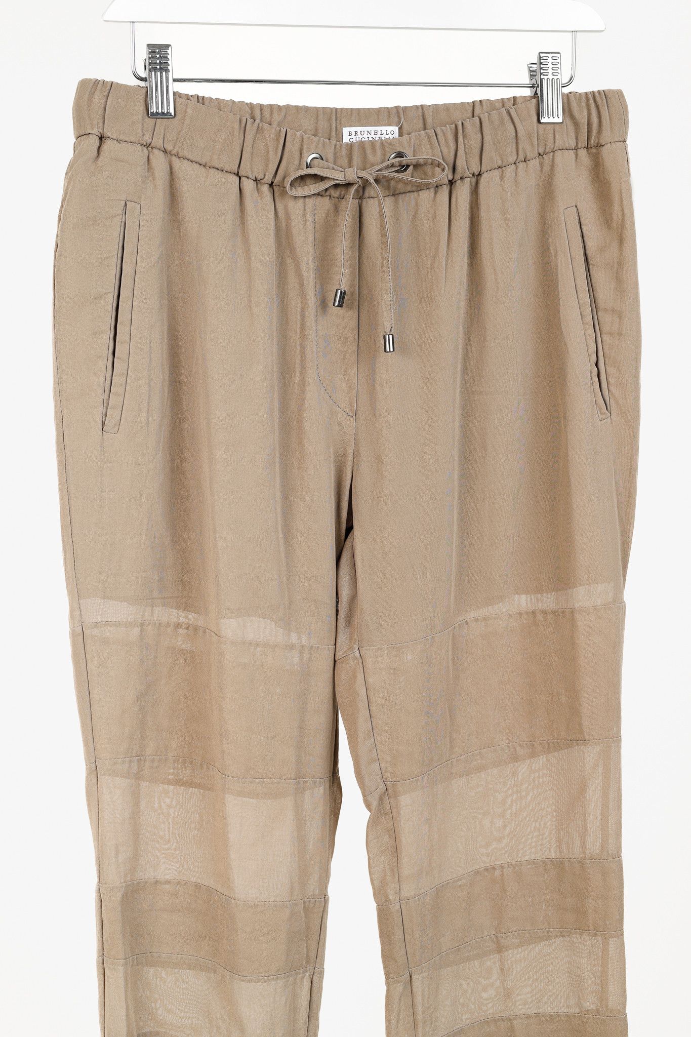 Brunello Cucinelli Brunello Cucinelli SS/15 Taupe Cotton Sheer-Stripe Joggers Size 28" / US 6 / IT 42 - 3 Thumbnail