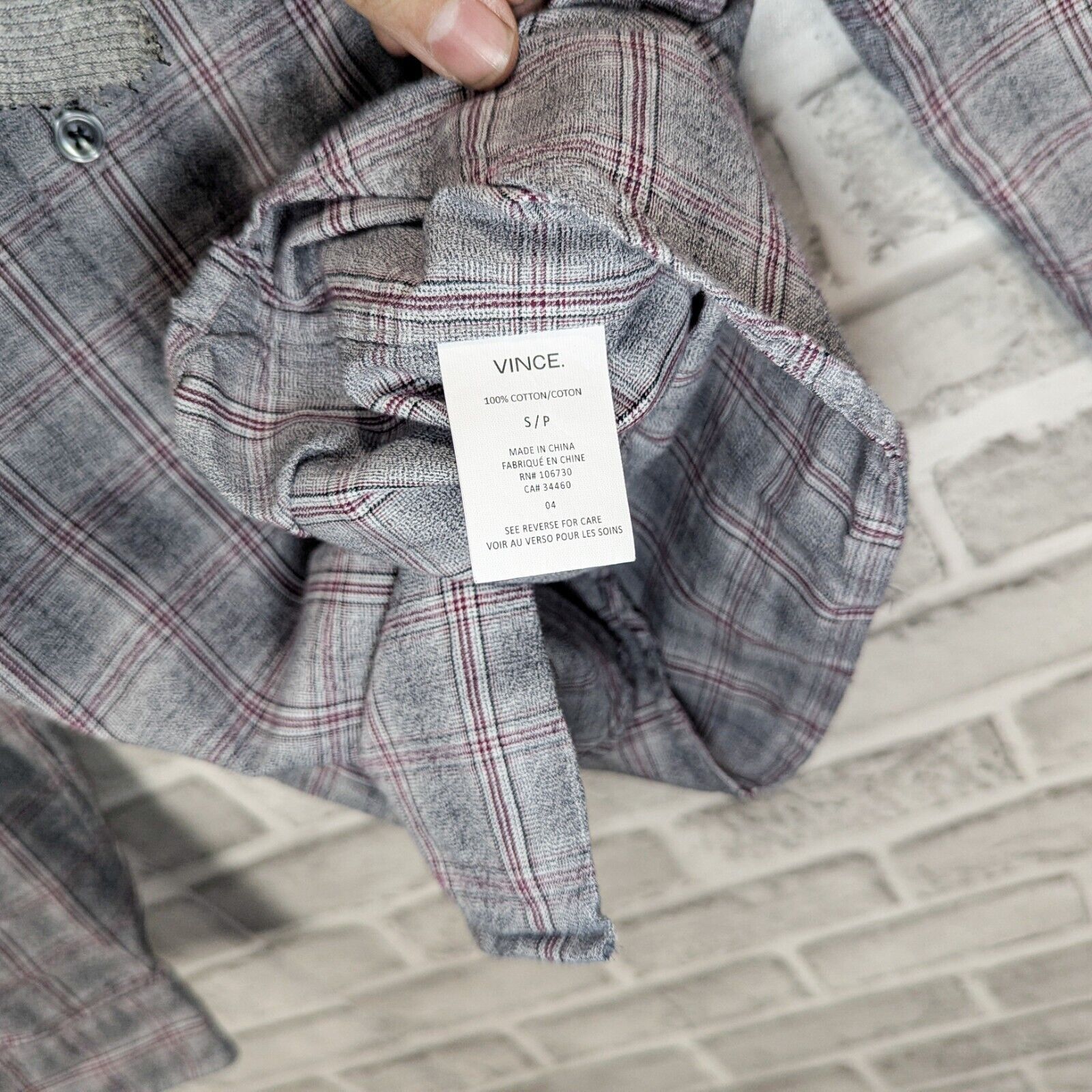 Vince VINCE Men's Button up Flannel Shirt Heather gray Check Size US S / EU 44-46 / 1 - 6 Thumbnail