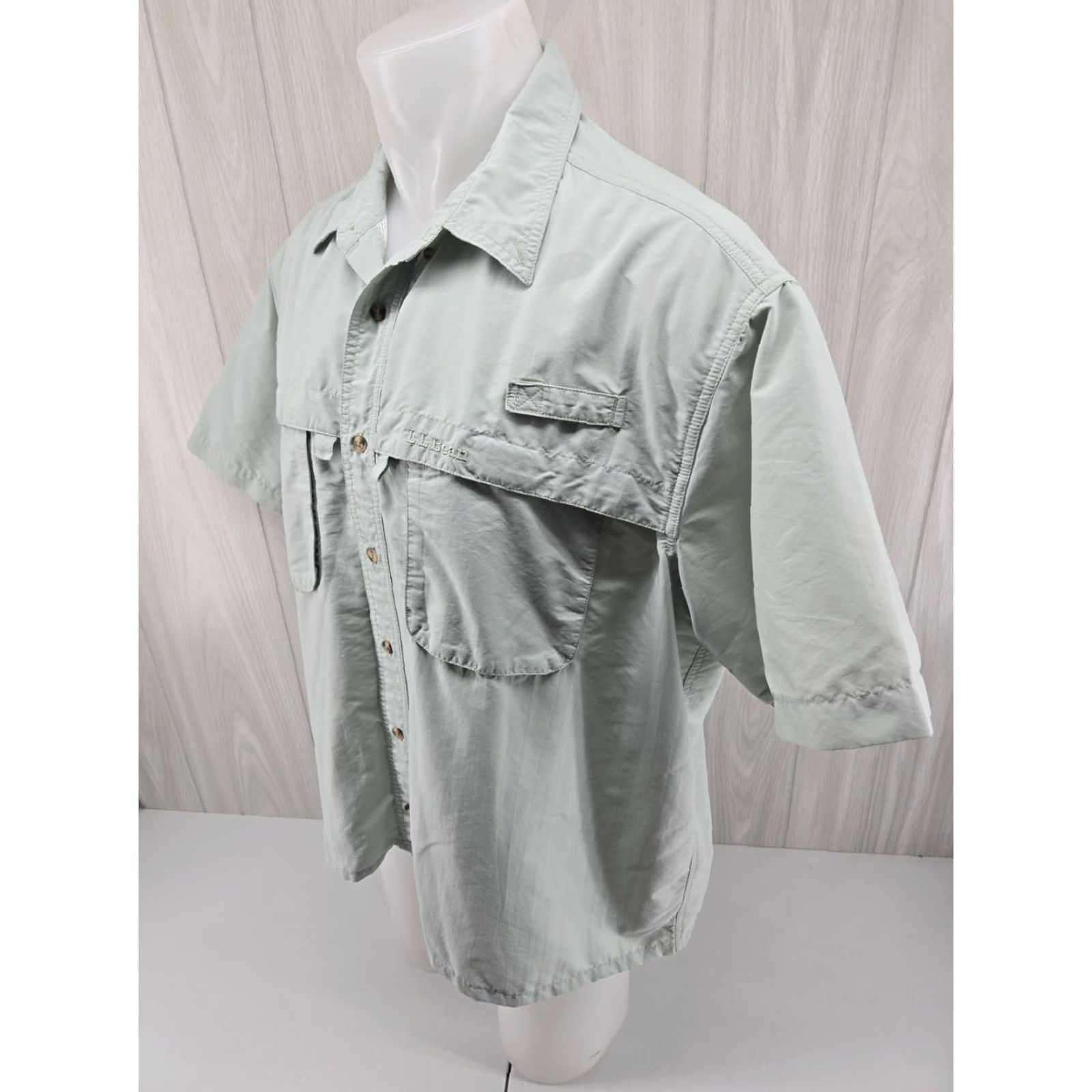 Vintage VINTAGE LL Bean Vented Camp Shirt XL REG Short Sleeve Teal Sea Green Nylon Blend Outdoor Size US XL / EU 56 / 4 - 3 Thumbnail