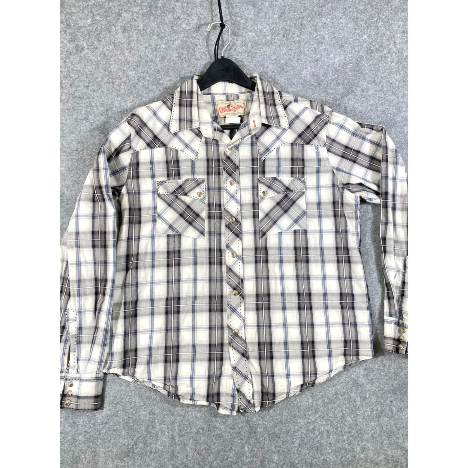 Wrangler Wrangler Pearl Snap Western Shirt Mens M Gray White Plaid Button-Up Cowboy Size US M / EU 48-50 / 2 - 2 Thumbnail