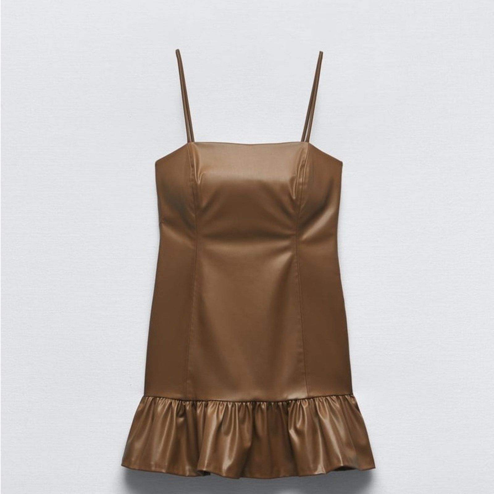 Zara ZARA FAUX LEATHER DRESS LIGHT BROWN Size XS / US 0-2 / IT 36-38 - 1 Thumbnail