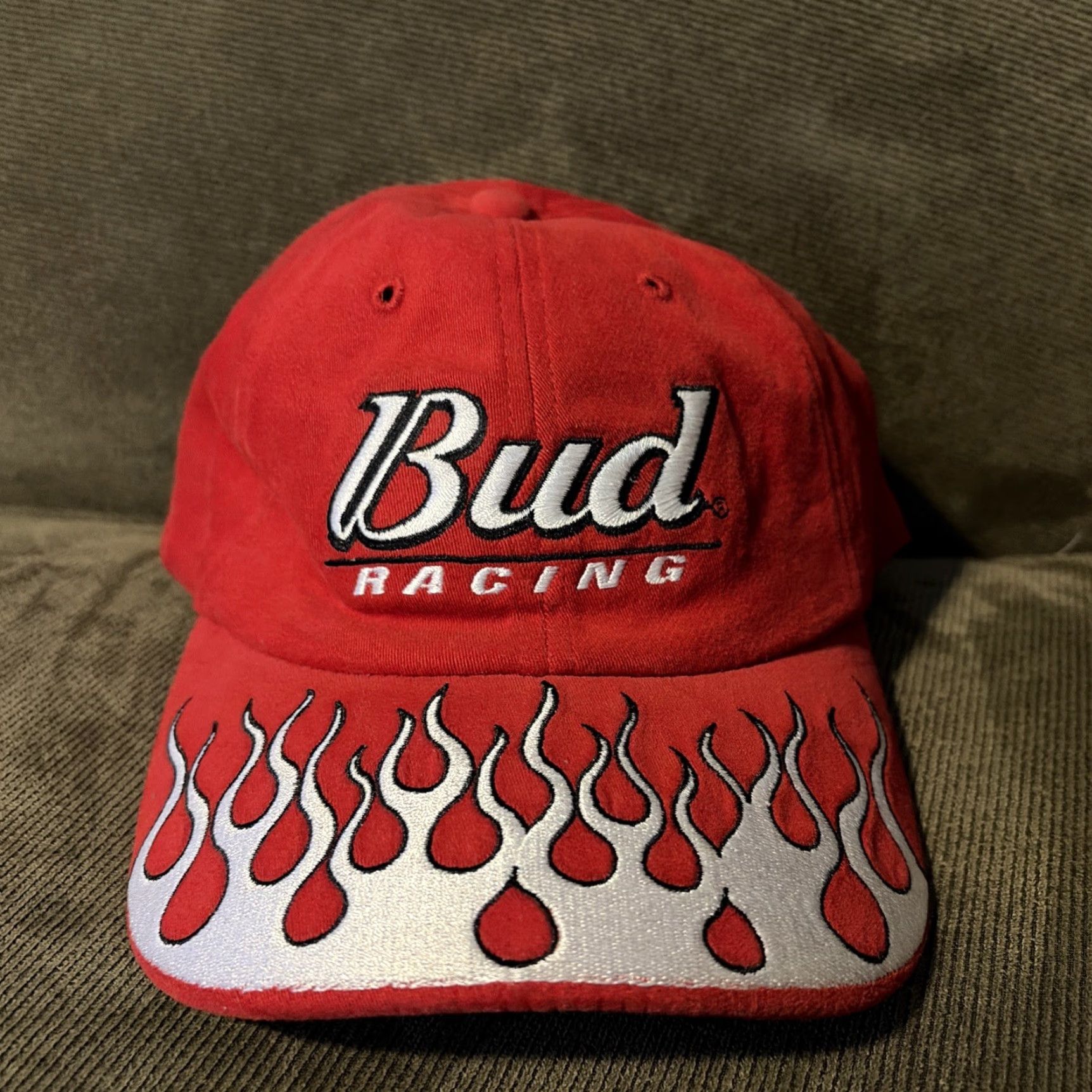 Budweiser VINTAGE Bud Racing NASCAR Flames Flex Fit Hat Medium - Large Y2K Size ONE SIZE - 2 Thumbnail