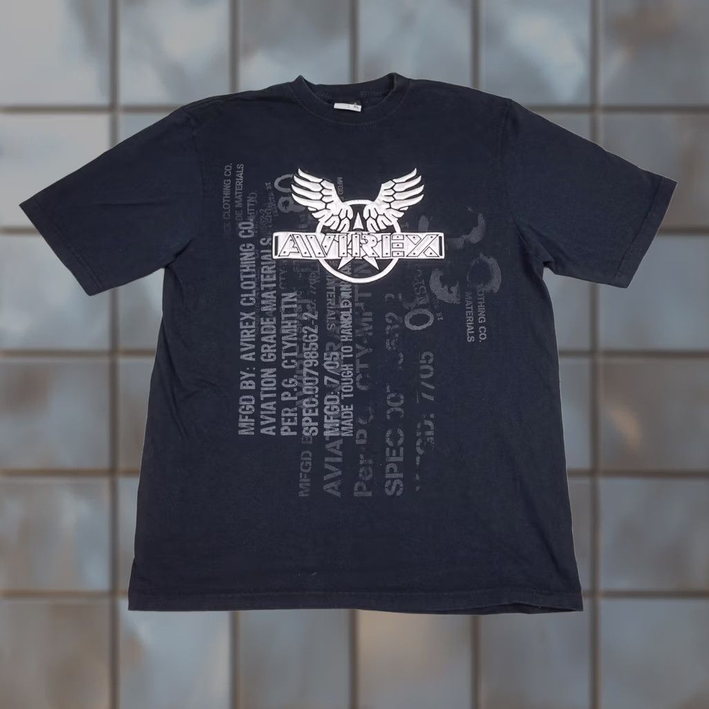 Avirex VINTAGE Avirex Shirt Mens XL Black Graphic Wings Logo Aviation Puff Print Y2K 90s Size US XL / EU 56 / 4 - 1 Thumbnail