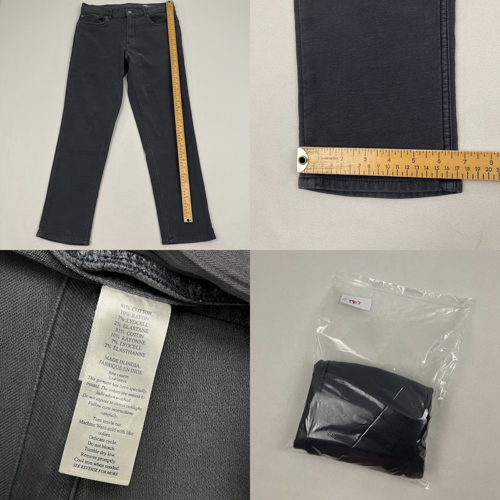 Faherty Faherty Pants Mens 33 x 29 5-Pocket Slim Straight Gray Cotton Blend Stretch Casual Prep Tapered Modern Size US 33 - 8 Thumbnail