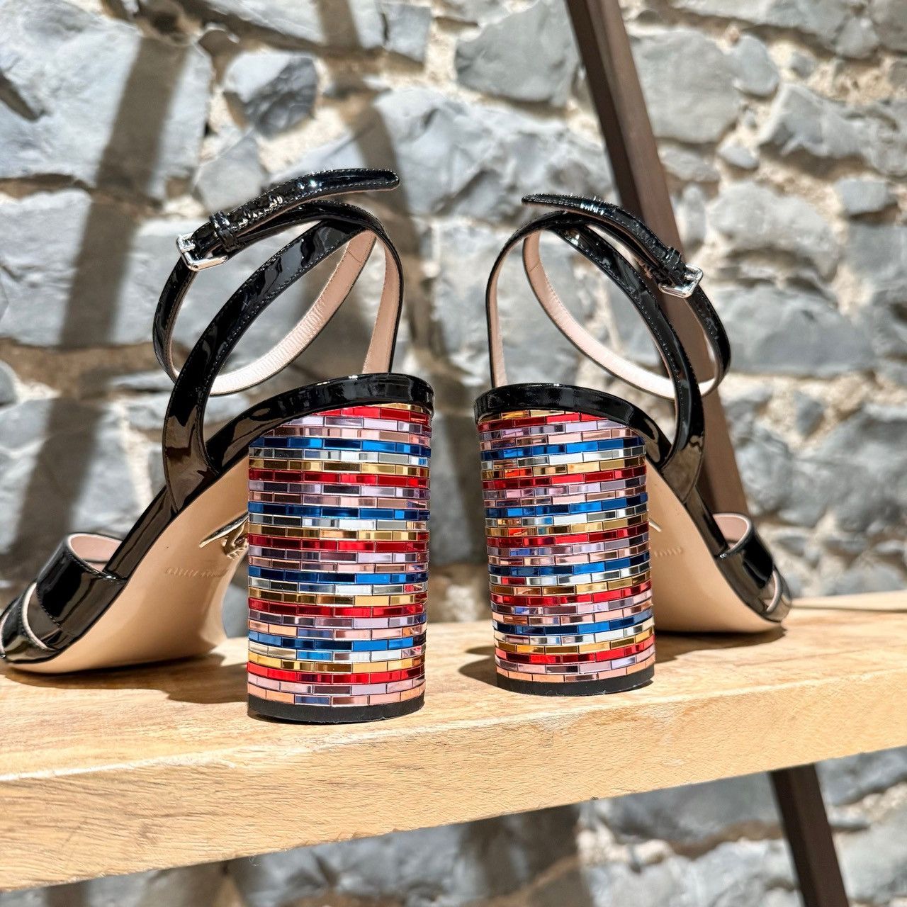 Miu Miu Miu Miu Black Patent Multicolour Heel Sandals Size US 9.5 / IT 39.5 - 6 Thumbnail