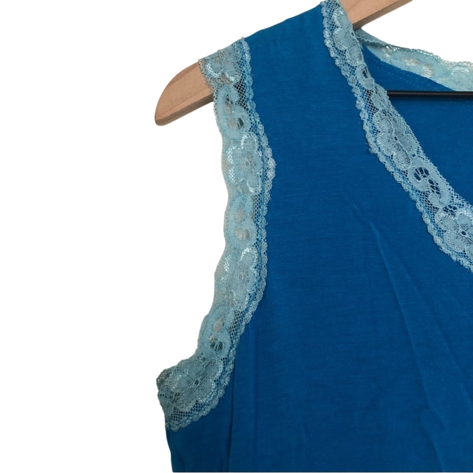 Other Vintage Y2K Blue Lace Trim V-Neck Sleeveless Tank Top Shirt Size M / US 6-8 / IT 42-44 - 3 Thumbnail