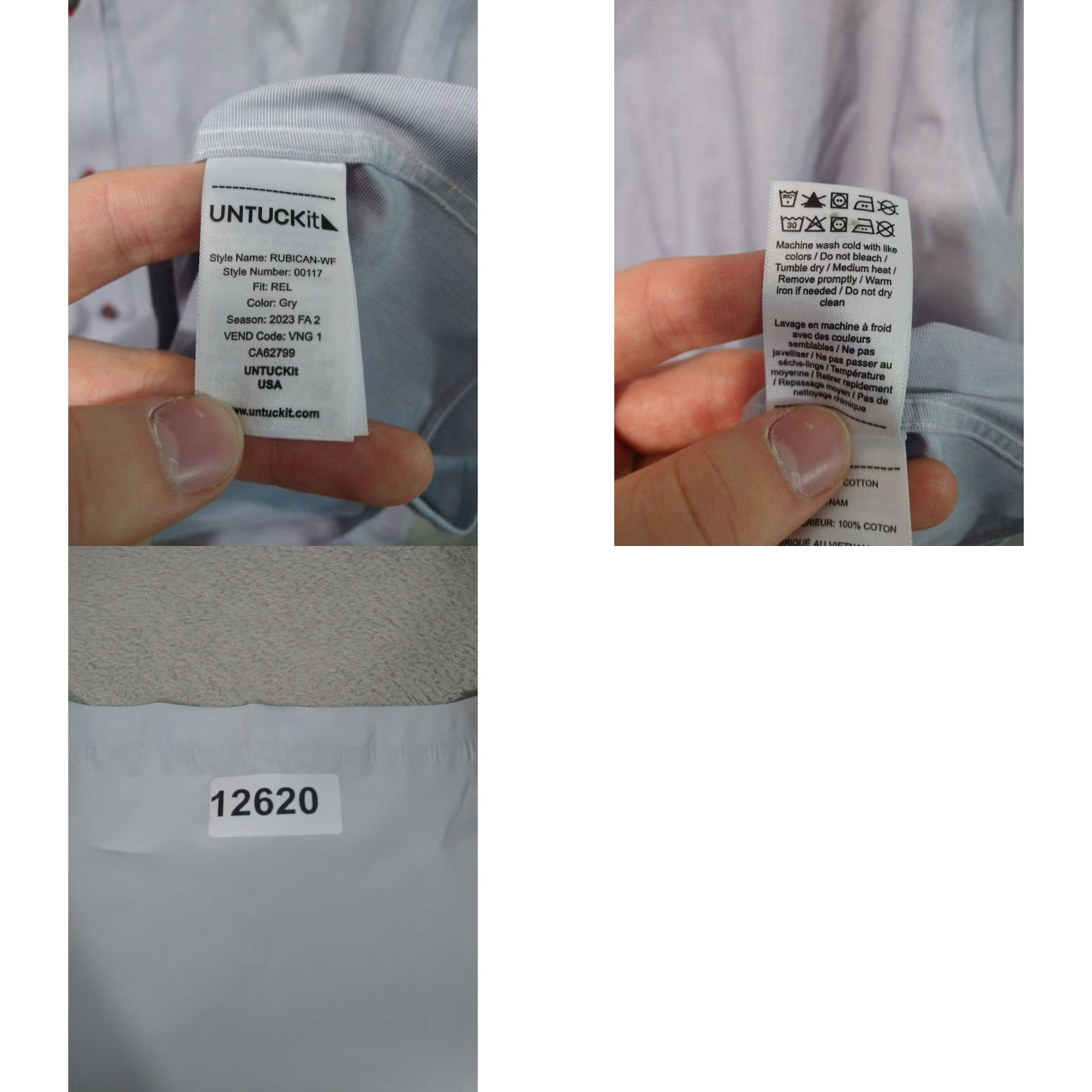 UNTUCKit UNTUCKit Shirt Mens 2XL Gray Relaxed Long Sleeve Button Up Wrinkle Resistant Cotton Solid Classic Button-Up Mens Size US XXL / EU 58 / 5 - 8 Thumbnail