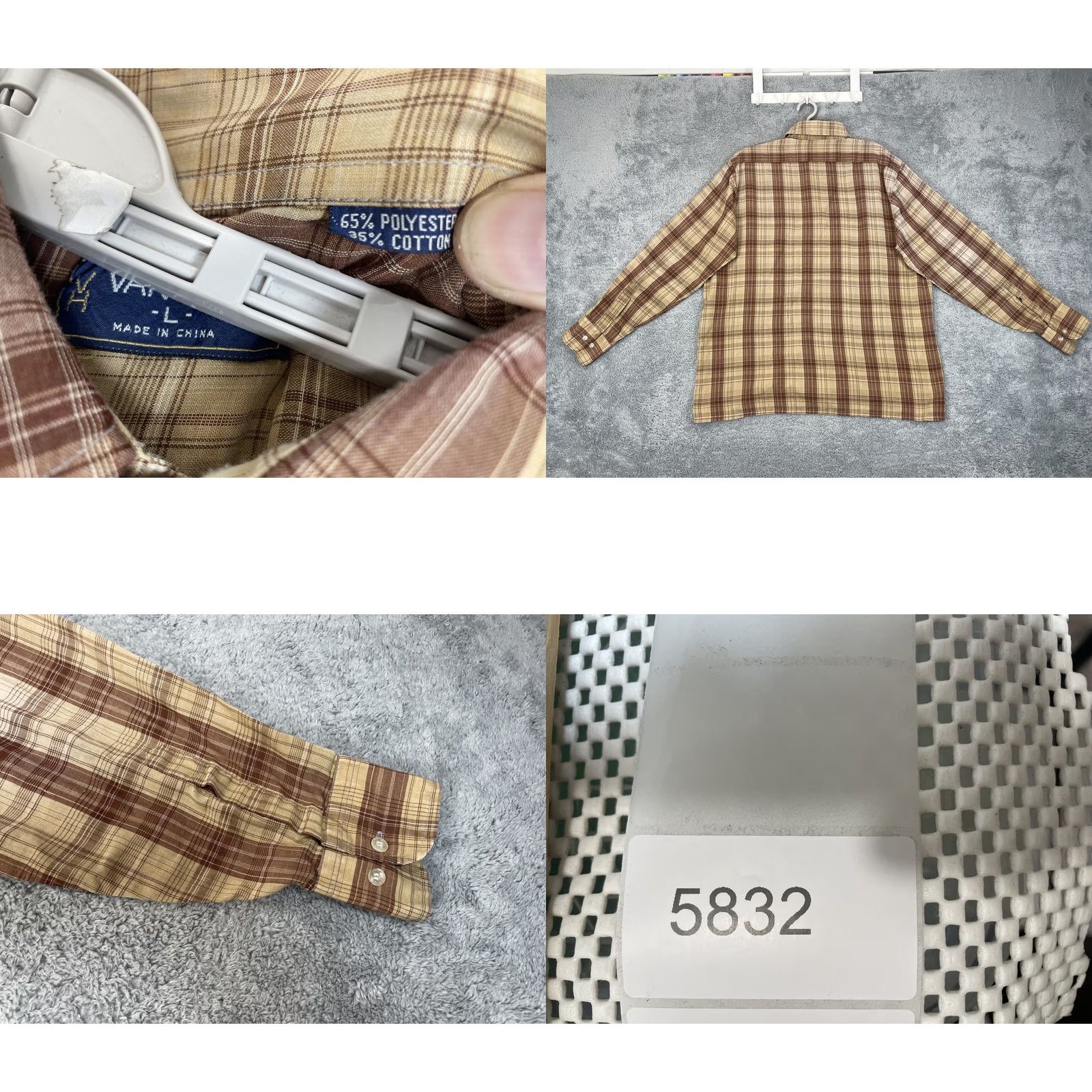 Van Heusen Van Heusen Shirt Mens Large Brown Beige Plaid Button-Down Long Sleeve Casual Size US L / EU 52-54 / 3 - 10 Thumbnail