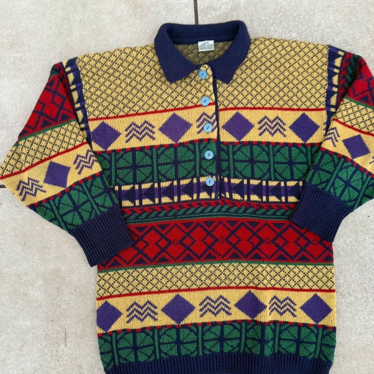 Vintage Vintage 90s Quarter Zip Jumper Made In Italy Wool Printed Size US M / EU 48-50 / 2 - 3 Thumbnail