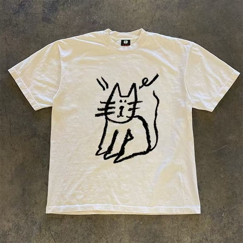 Japanese Brand × Vintage Cute cat print white casual retro t-shirt Size US L / EU 52-54 / 3 - 1 Thumbnail