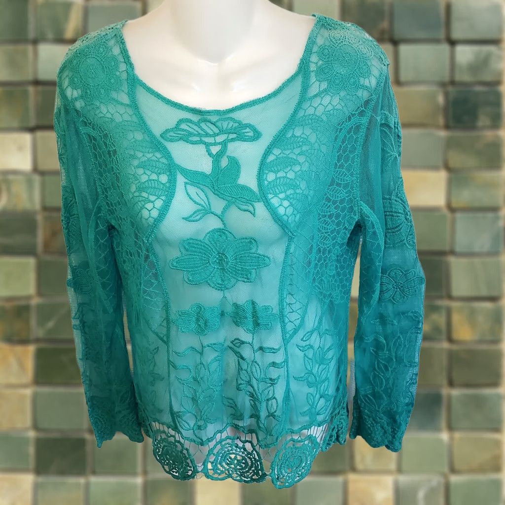 Vintage Love Couture Blouse Tunic Sz M Boho Y2K Sheer Lace Floral Embroidered Cover Up Size M / US 6-8 / IT 42-44 - 1 Thumbnail
